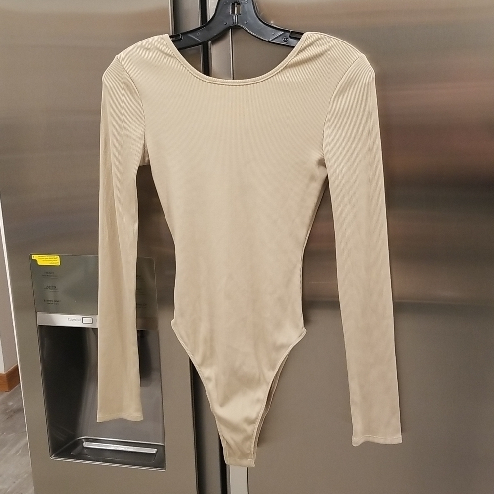 💕ANINE BING💕 Lane Bodysuit ~ Ribbed Scoop Neck Oat NWOT